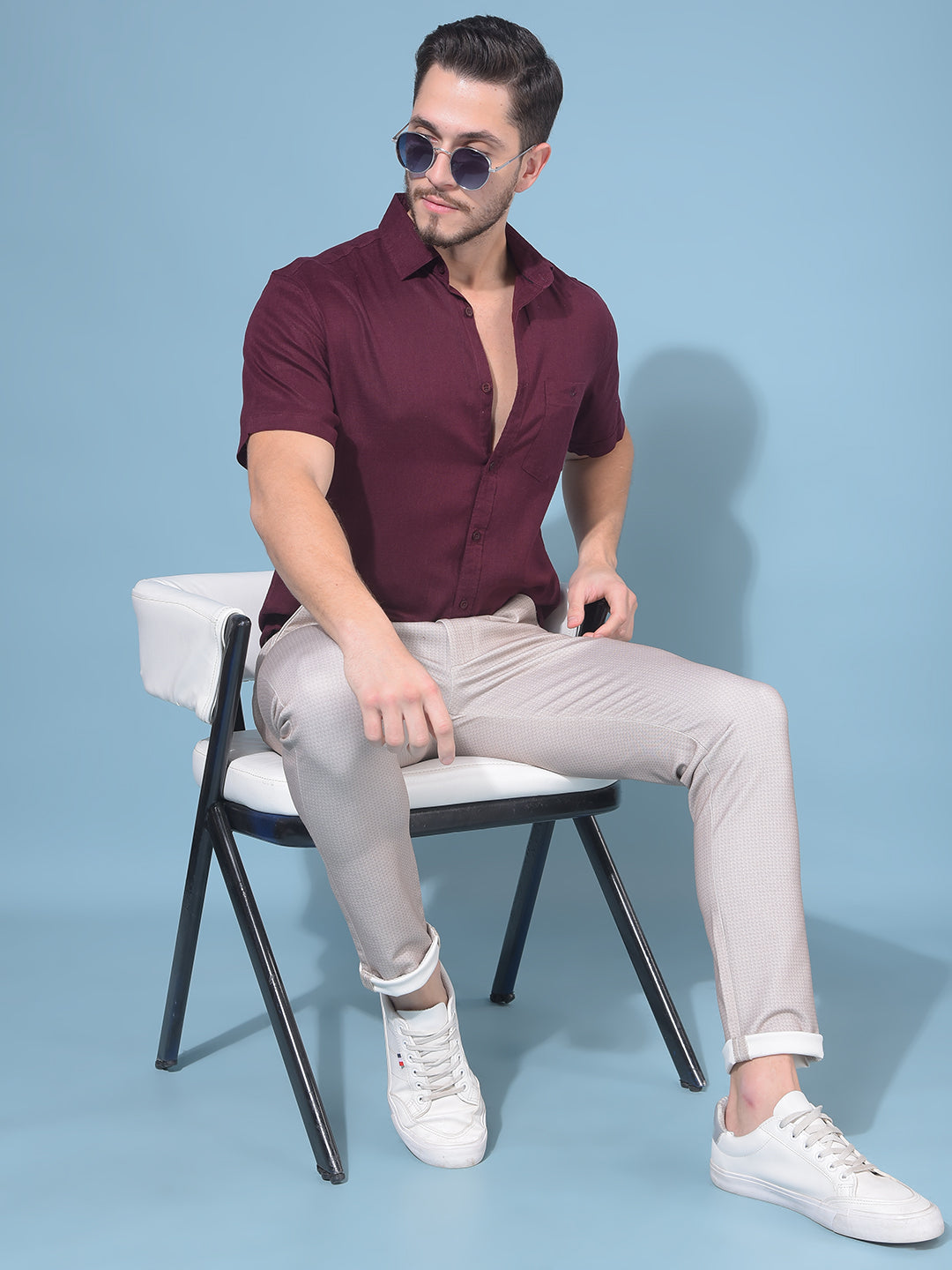 Wine 80% Lyocell 20% Linen Shirt-Men Shirts-Crimsoune Club