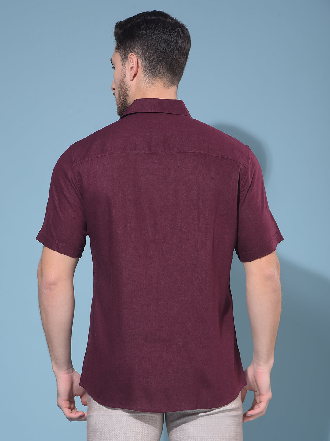 Wine 80% Lyocell 20% Linen Shirt-Men Shirts-Crimsoune Club