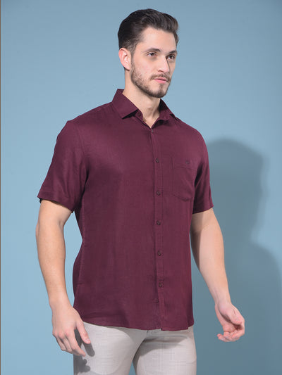 Wine 80% Lyocell 20% Linen Shirt-Men Shirts-Crimsoune Club