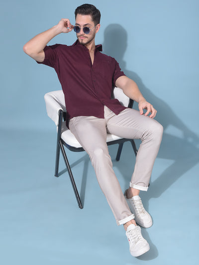 Wine 80% Lyocell 20% Linen Shirt-Men Shirts-Crimsoune Club