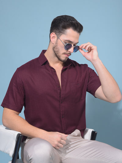 Wine 80% Lyocell 20% Linen Shirt-Men Shirts-Crimsoune Club