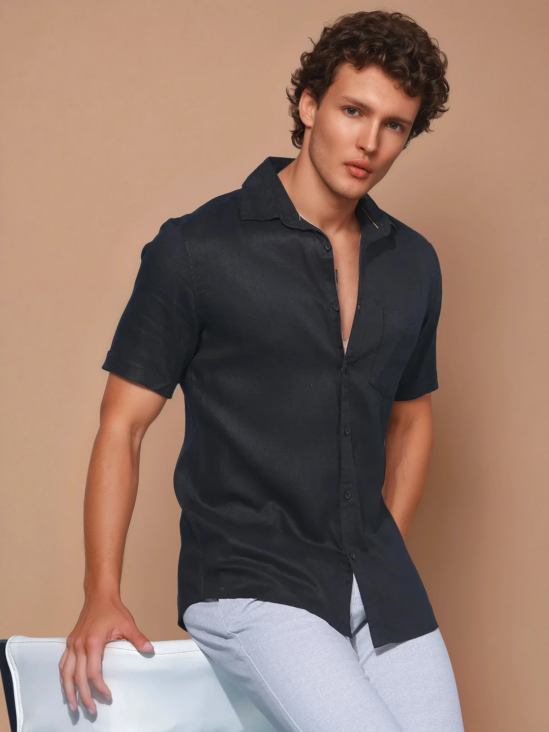 Black Linen Shirt-Men Shirts-Crimsoune Club