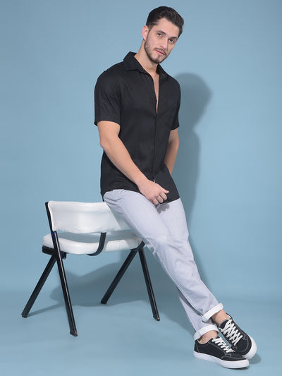 Black 80% Lyocell 20% Linen Shirt-Men Shirts-Crimsoune Club