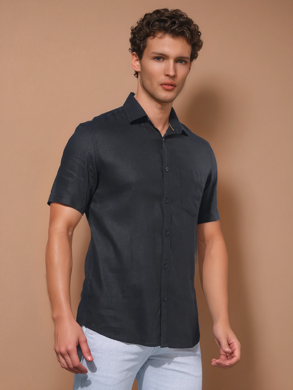 Black Linen Shirt-Men Shirts-Crimsoune Club