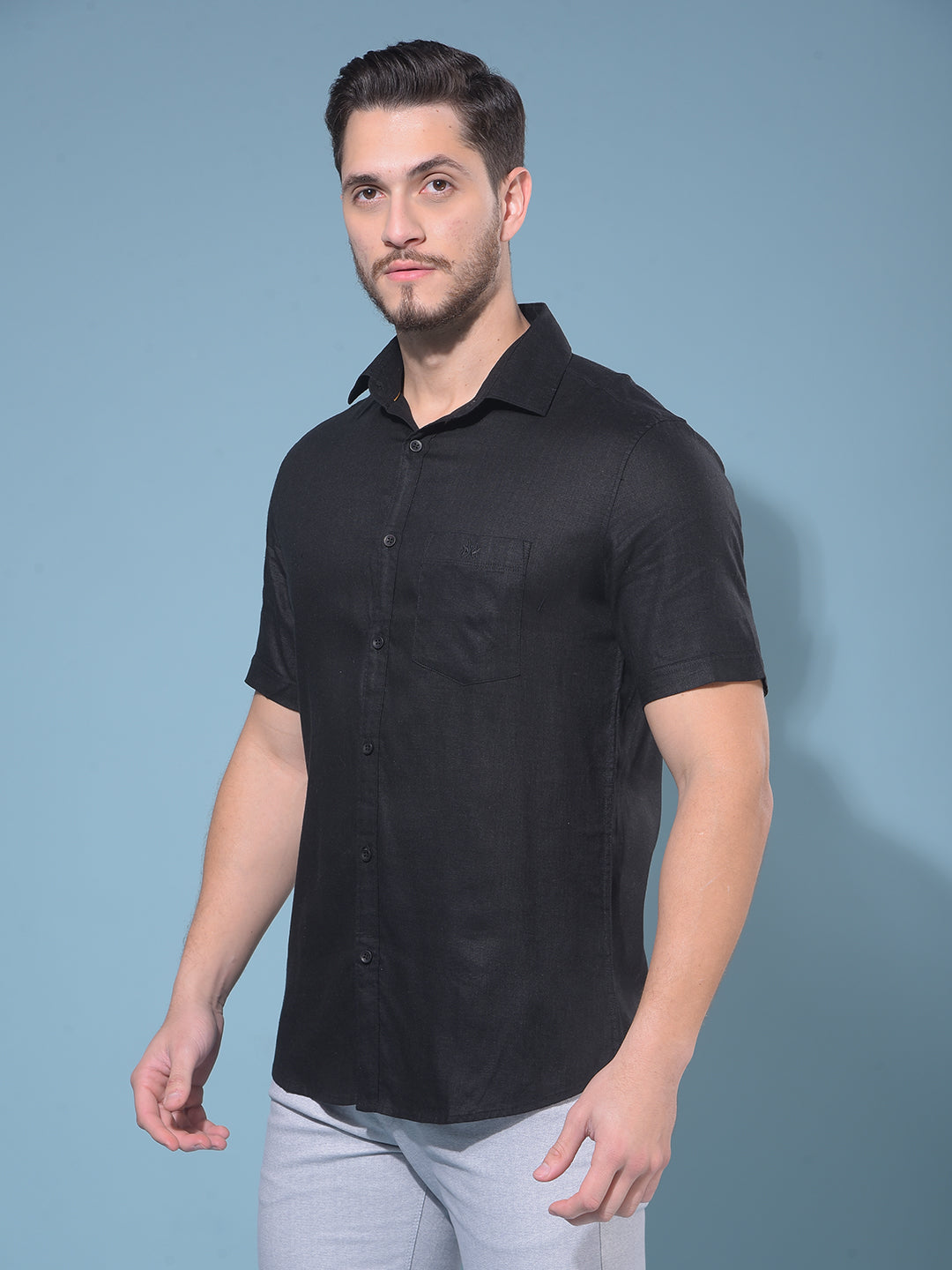 Black 80% Lyocell 20% Linen Shirt-Men Shirts-Crimsoune Club