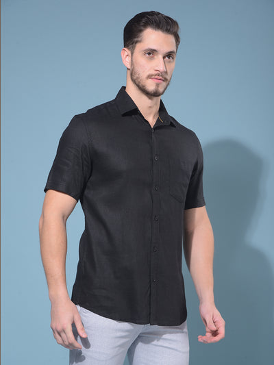 Black 80% Lyocell 20% Linen Shirt-Men Shirts-Crimsoune Club