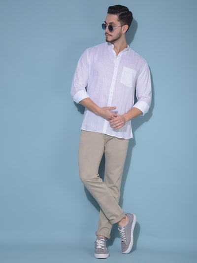 White 80% Lyocell 20% Linen Shirt-Men Shirts-Crimsoune Club