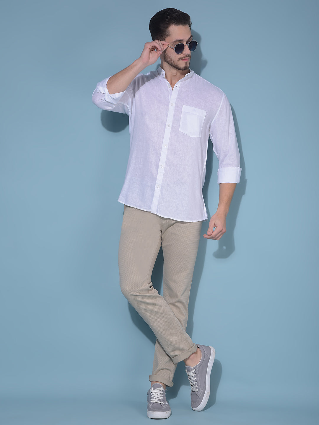 White 80% Lyocell 20% Linen Shirt-Men Shirts-Crimsoune Club