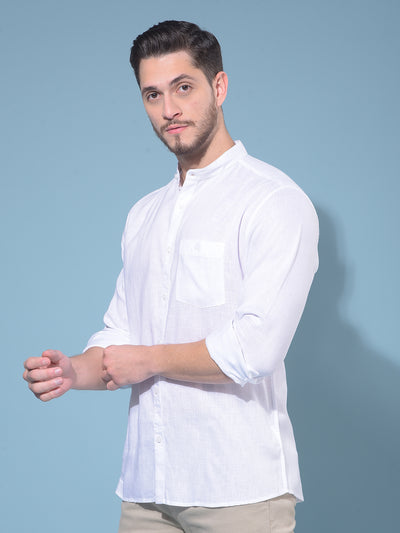 White 80% Lyocell 20% Linen Shirt-Men Shirts-Crimsoune Club