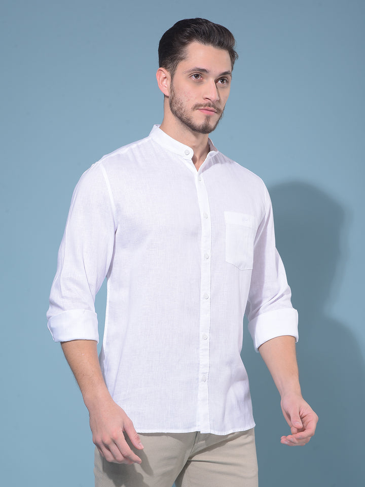 White 80% Lyocell 20% Linen Shirt-Men Shirts-Crimsoune Club