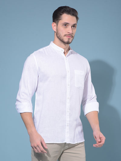 White 80% Lyocell 20% Linen Shirt-Men Shirts-Crimsoune Club
