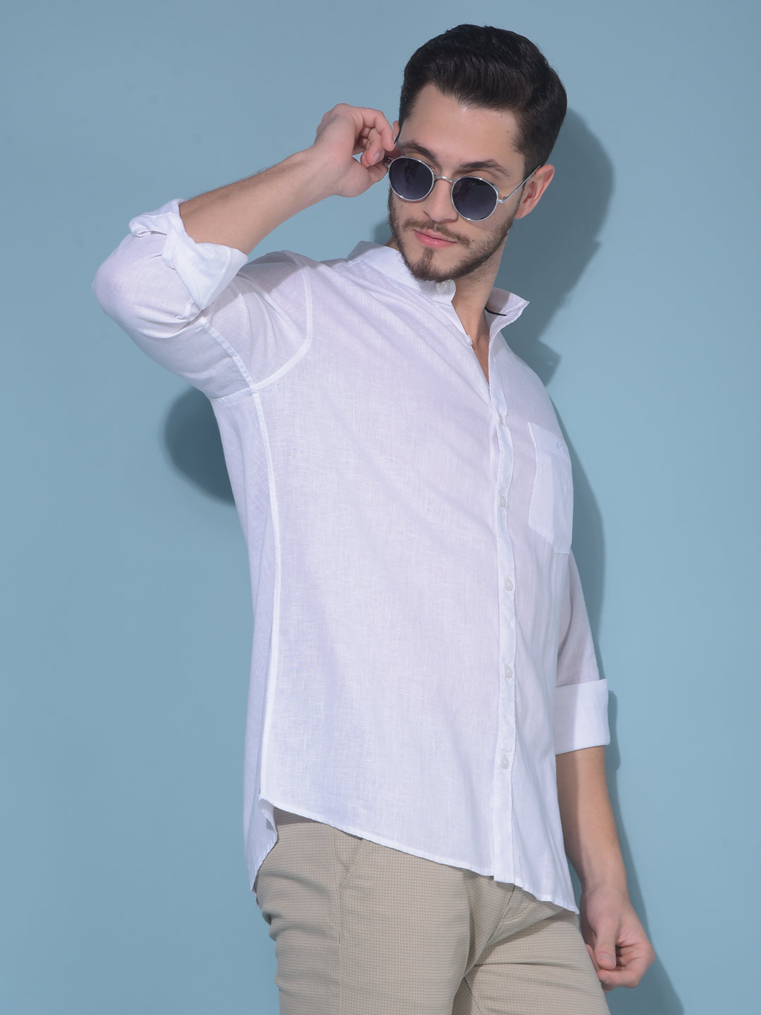 White 80% Lyocell 20% Linen Shirt-Men Shirts-Crimsoune Club