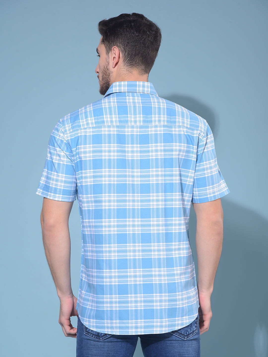 Blue Tartan Check 100% Cotton Shirt-Men Shirts-Crimsoune Club