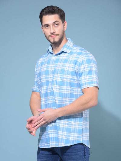 Blue Tartan Check 100% Cotton Shirt-Men Shirts-Crimsoune Club