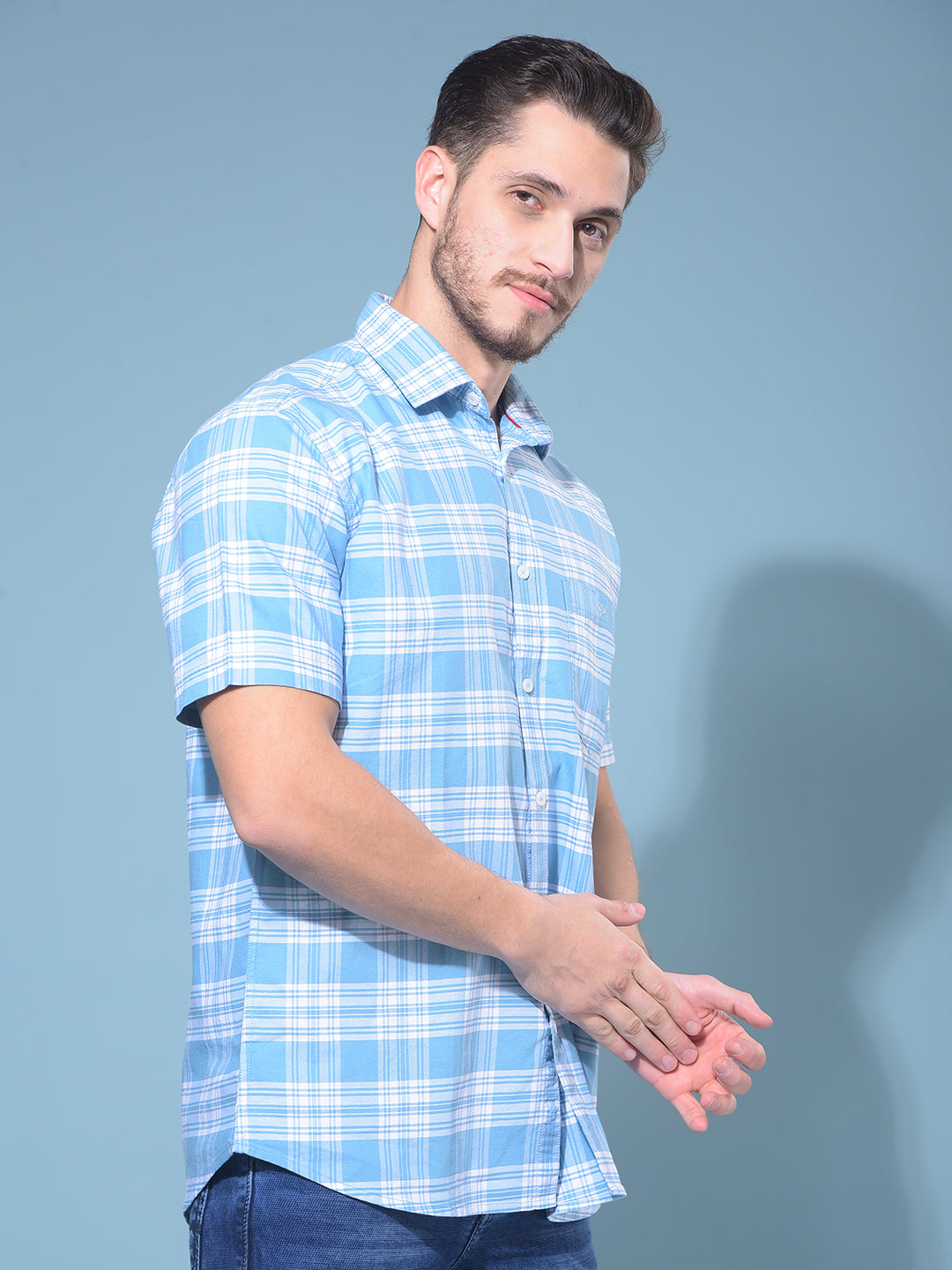 Blue Tartan Check 100% Cotton Shirt-Men Shirts-Crimsoune Club