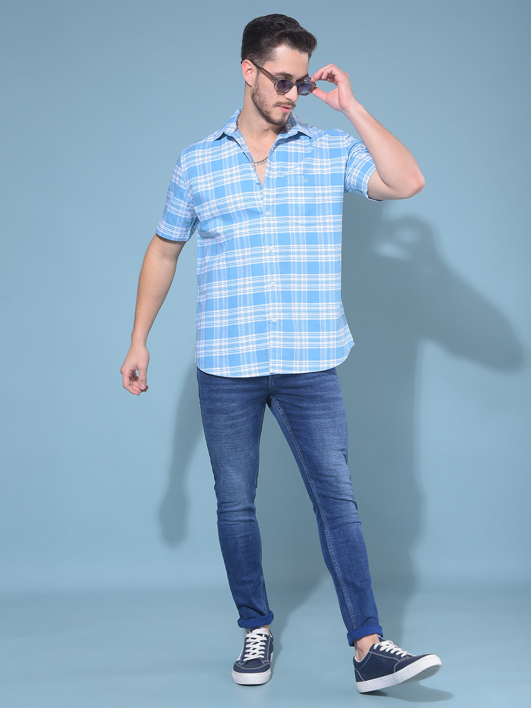 Blue Tartan Check 100% Cotton Shirt-Men Shirts-Crimsoune Club