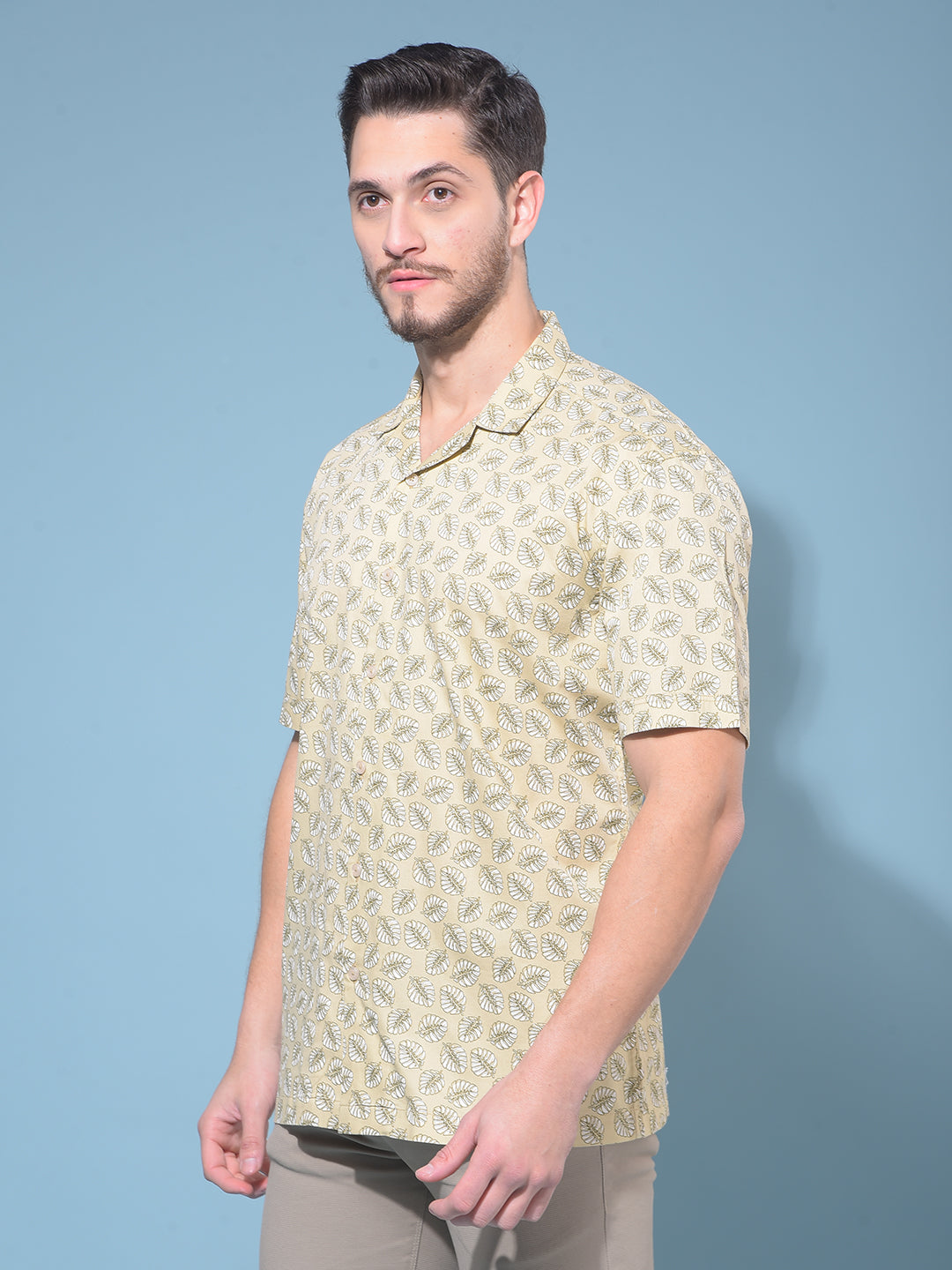 Beige Floral Print 100% Cotton Resort Shirt-Men Shirts-Crimsoune Club