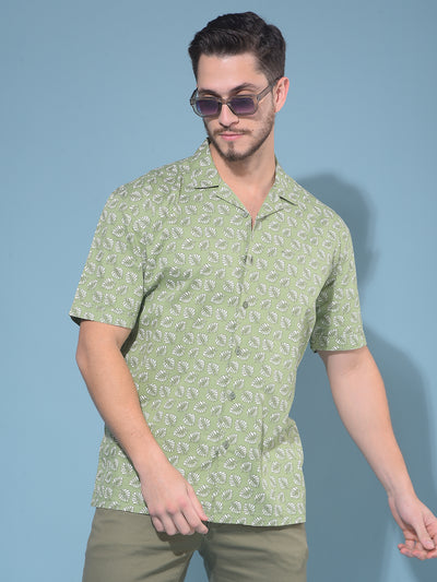 Green Floral Print 100% Cotton Resort Shirt-Men Shirts-Crimsoune Club