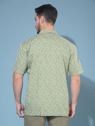 Green Floral Print 100% Cotton Resort Shirt-Men Shirts-Crimsoune Club