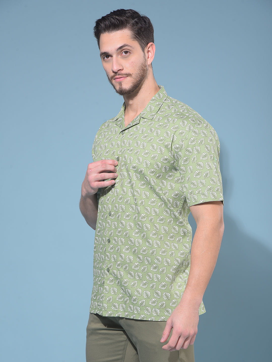 Green Floral Print 100% Cotton Resort Shirt-Men Shirts-Crimsoune Club