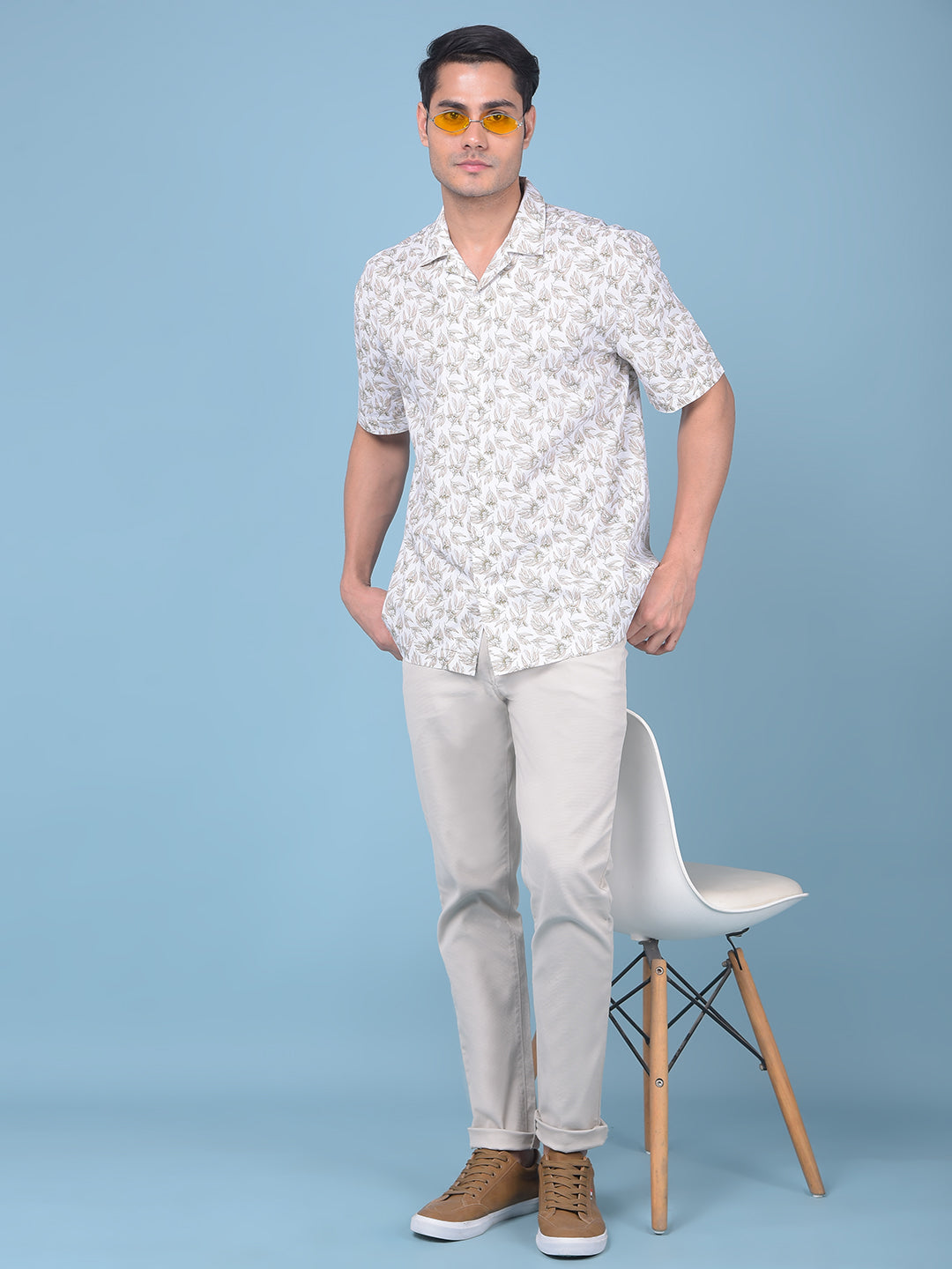 White Floral Print 100% Cotton Resort Shirt-Men Shirts-Crimsoune Club