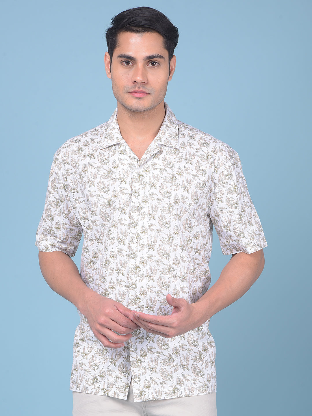 White Floral Print 100% Cotton Resort Shirt-Men Shirts-Crimsoune Club