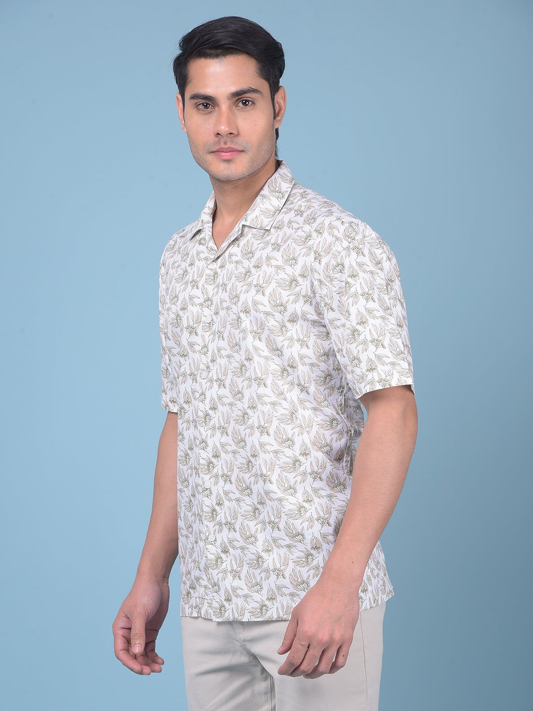 White Floral Print 100% Cotton Resort Shirt-Men Shirts-Crimsoune Club