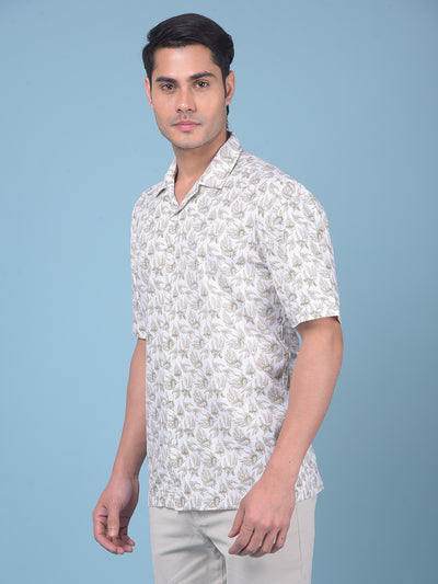 White Floral Print 100% Cotton Resort Shirt-Men Shirts-Crimsoune Club