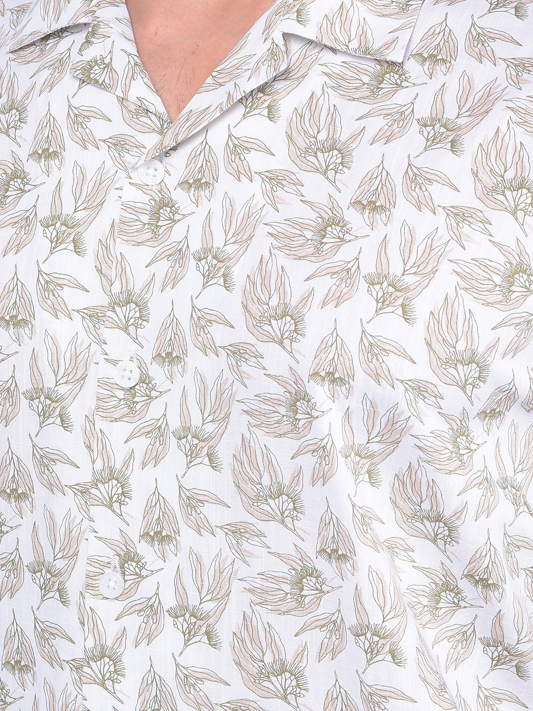 White Floral Print 100% Cotton Resort Shirt-Men Shirts-Crimsoune Club