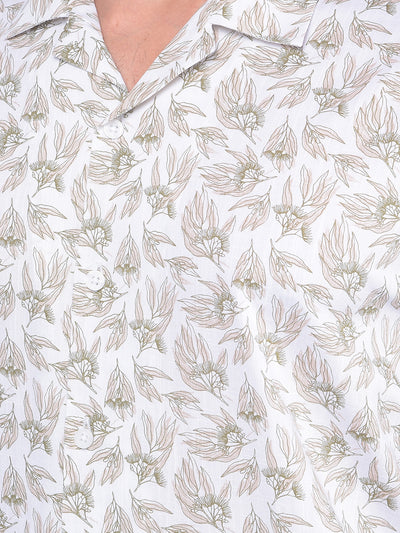 White Floral Print 100% Cotton Resort Shirt-Men Shirts-Crimsoune Club