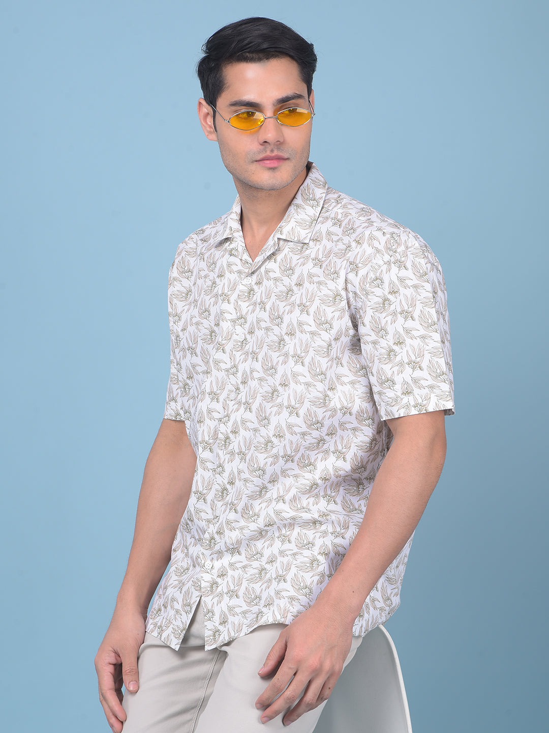 White Floral Print 100% Cotton Resort Shirt-Men Shirts-Crimsoune Club