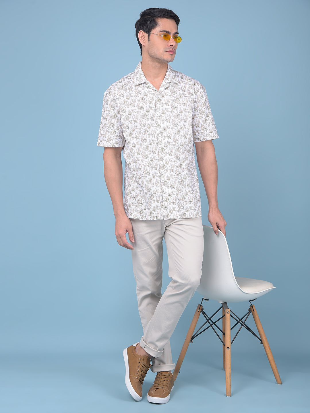 White Floral Print 100% Cotton Resort Shirt-Men Shirts-Crimsoune Club