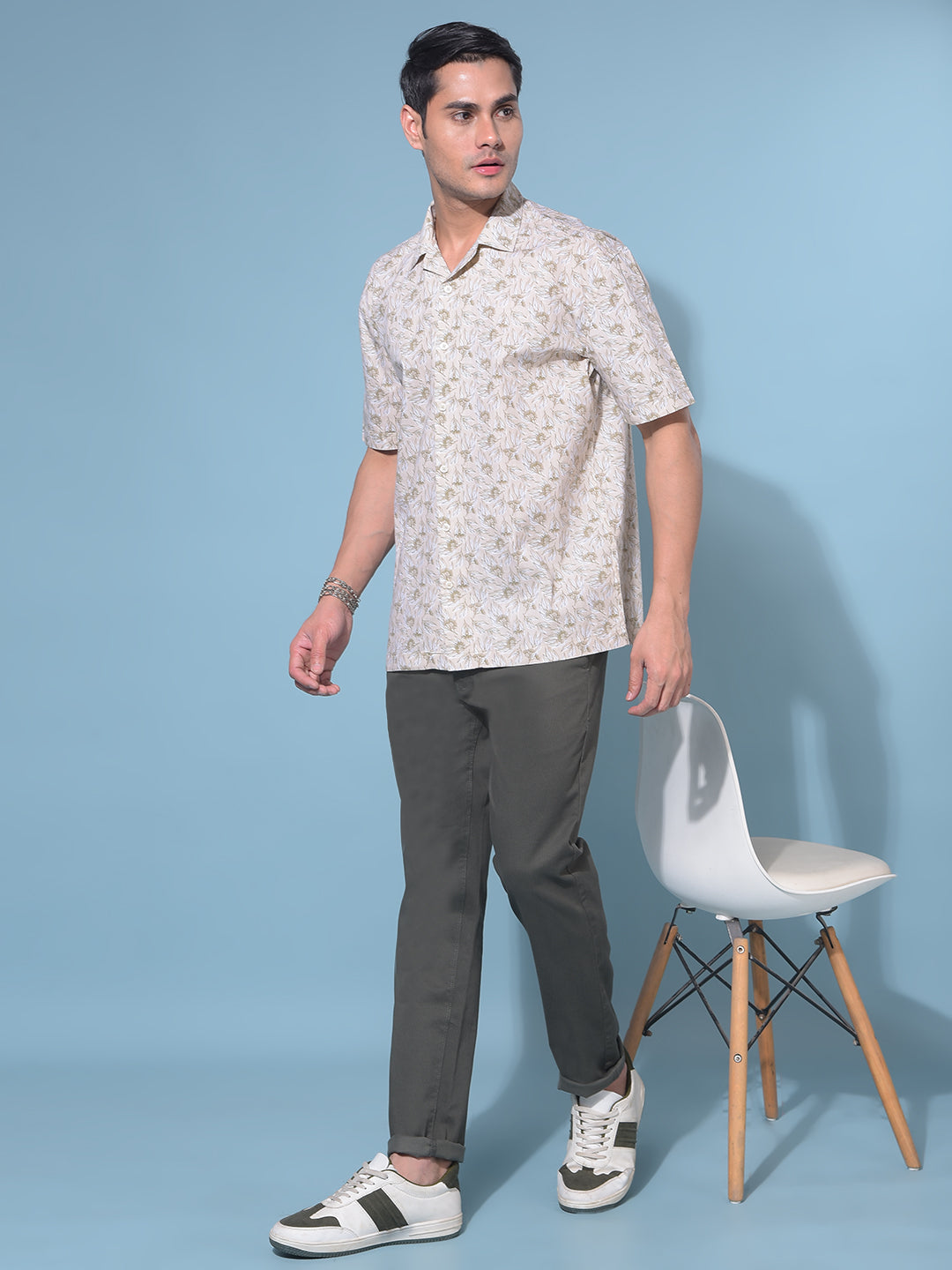 Beige Floral Print 100% Cotton Resort Shirt-Men Shirts-Crimsoune Club