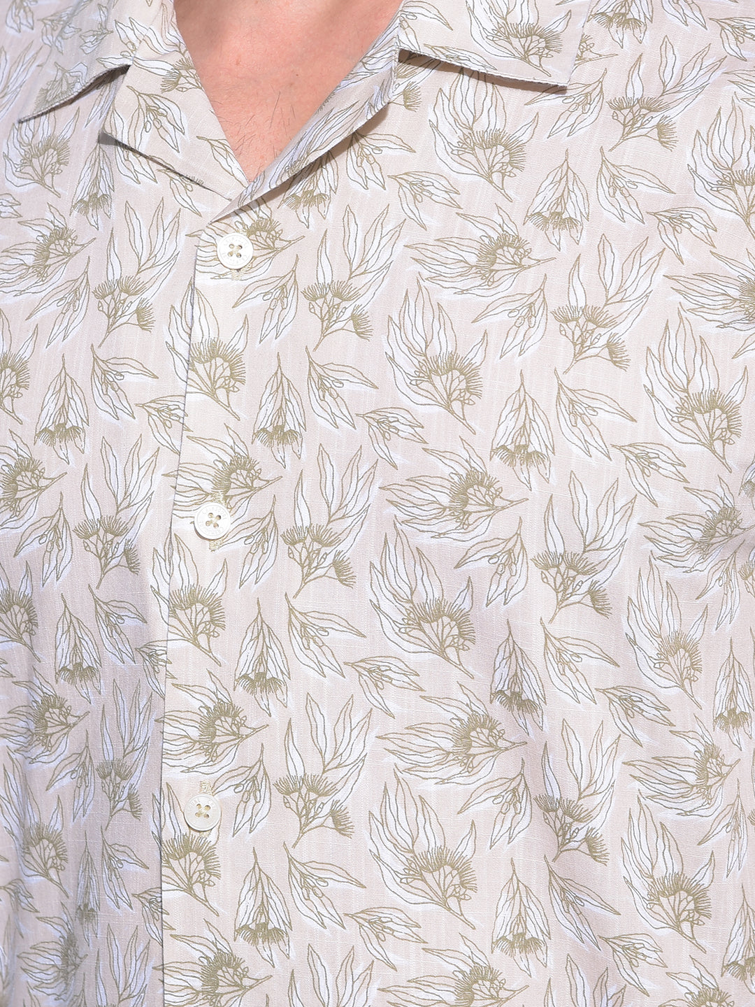 Beige Floral Print 100% Cotton Resort Shirt-Men Shirts-Crimsoune Club