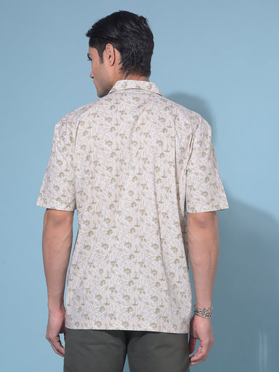 Beige Floral Print 100% Cotton Resort Shirt-Men Shirts-Crimsoune Club