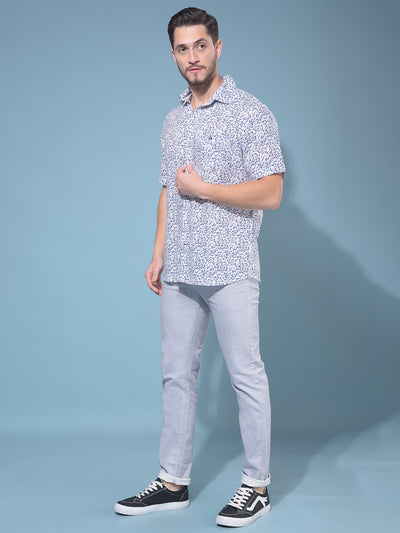 Blue Abstract Print Linen Resort Shirt-Men Shirts-Crimsoune Club