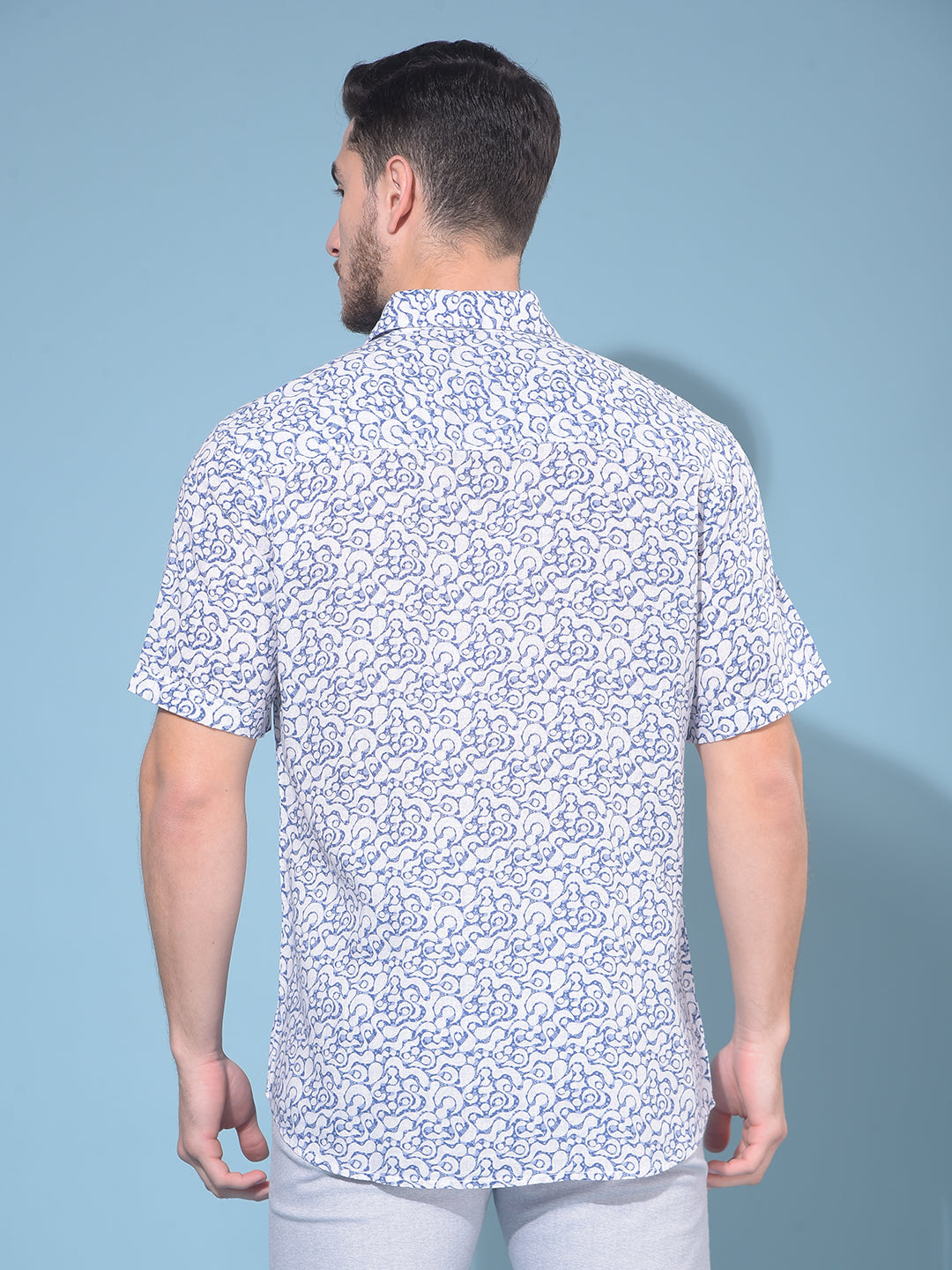 Blue Abstract Print Linen Resort Shirt-Men Shirts-Crimsoune Club