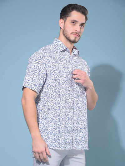 Blue Abstract Print Linen Resort Shirt-Men Shirts-Crimsoune Club