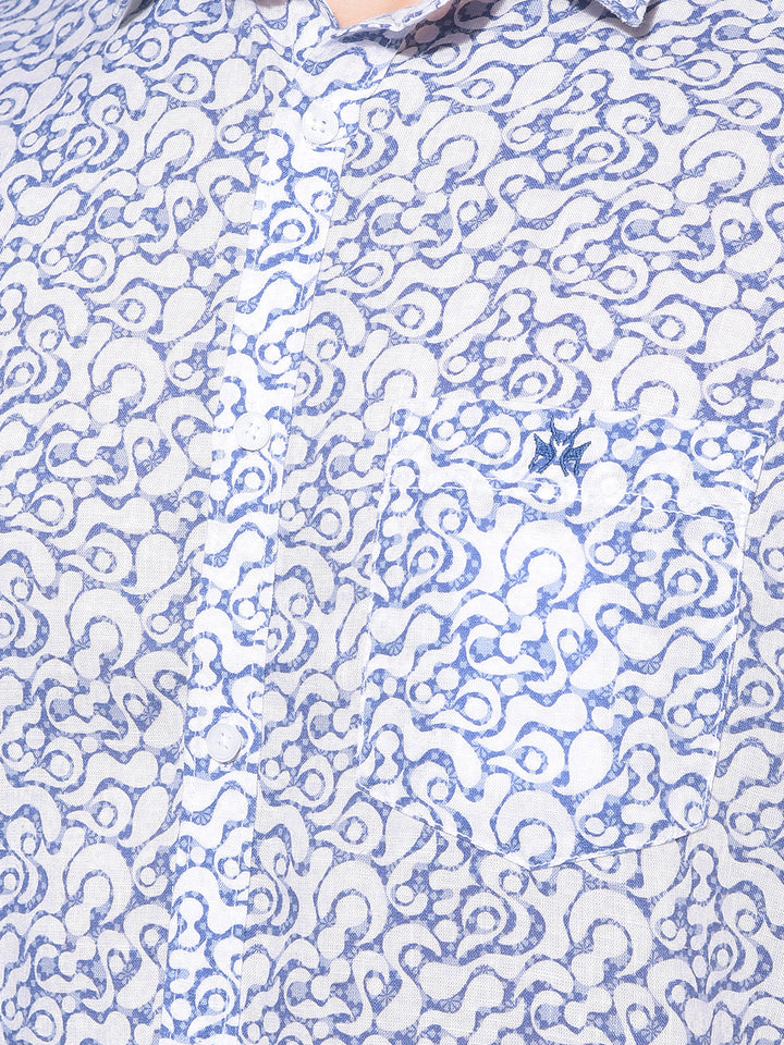 Blue Abstract Print Linen Resort Shirt-Men Shirts-Crimsoune Club