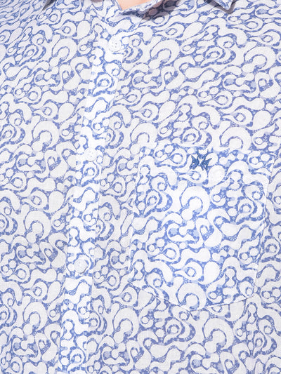Blue Abstract Print Linen Resort Shirt-Men Shirts-Crimsoune Club
