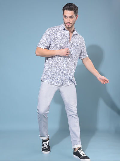 Blue Abstract Print Linen Resort Shirt-Men Shirts-Crimsoune Club