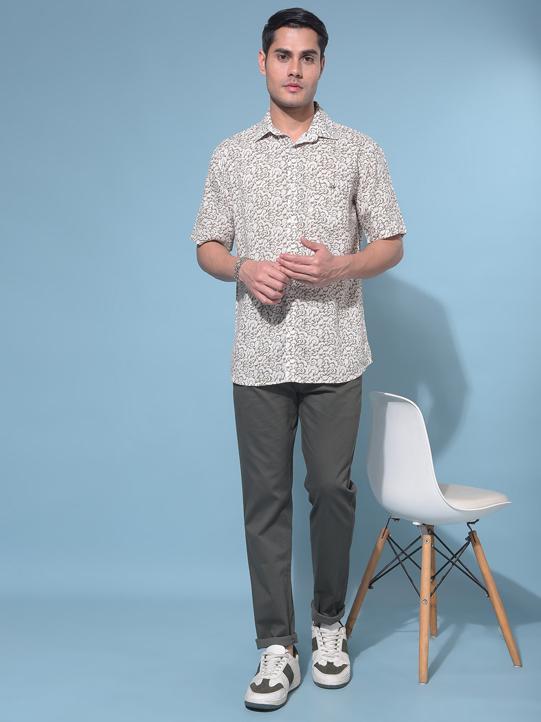 Brown Printed Linen Resort Shirt-Men Shirts-Crimsoune Club