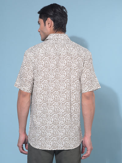 Brown Printed Linen Resort Shirt-Men Shirts-Crimsoune Club