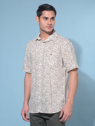 Brown Printed Linen Resort Shirt-Men Shirts-Crimsoune Club