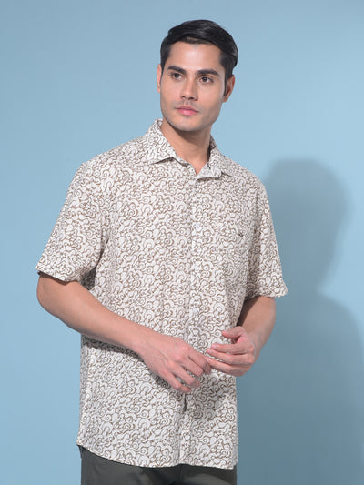 Brown Printed Linen Resort Shirt-Men Shirts-Crimsoune Club