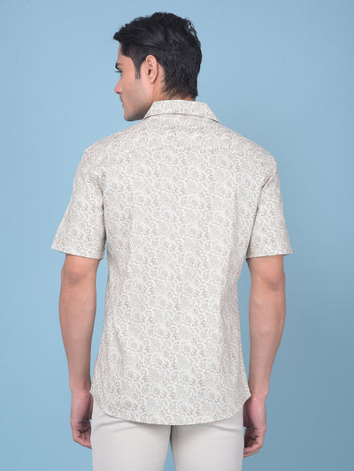 Beige Floral Print 100% Cotton Shirt-Men Shirts-Crimsoune Club