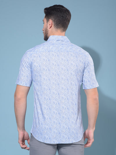 Blue Floral Print 100% Cotton Shirt-Men Shirts-Crimsoune Club