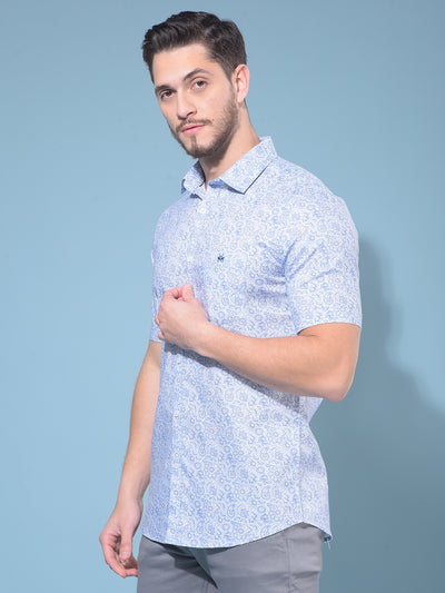 Blue Floral Print 100% Cotton Shirt-Men Shirts-Crimsoune Club