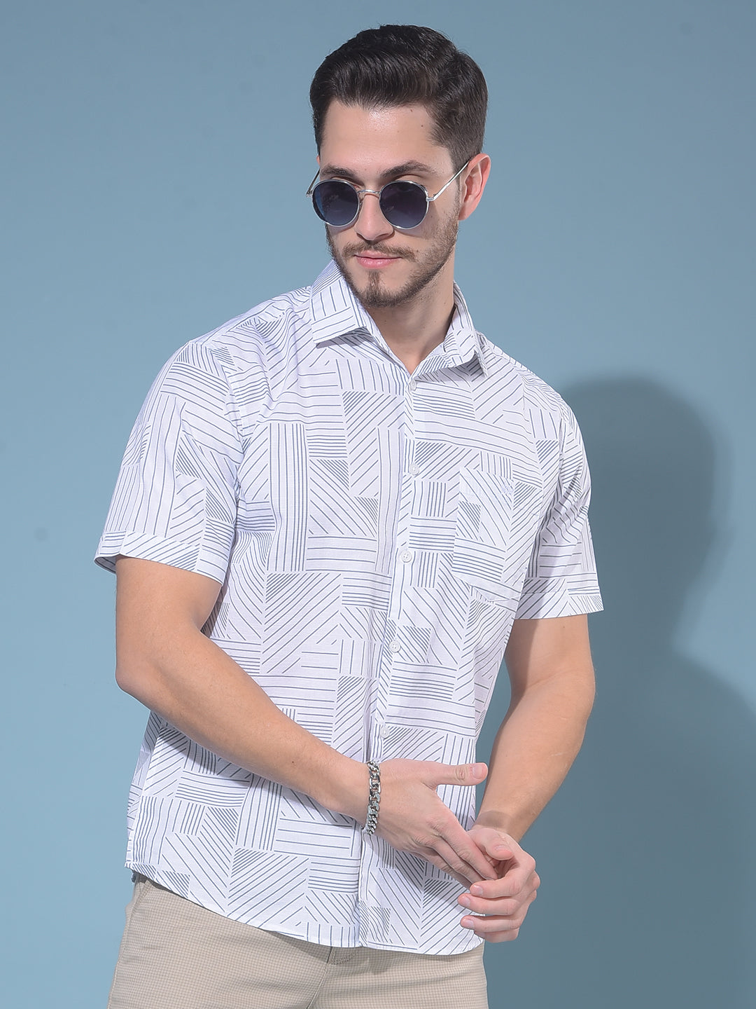 White Printed 100% Cotton Resort Shirt-Men Shirts-Crimsoune Club