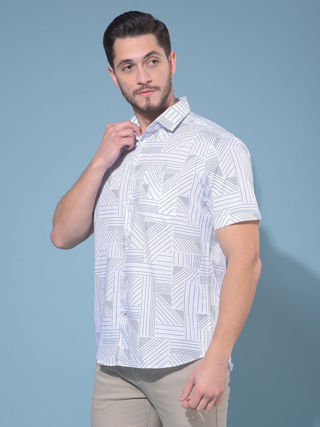 White Printed 100% Cotton Resort Shirt-Men Shirts-Crimsoune Club